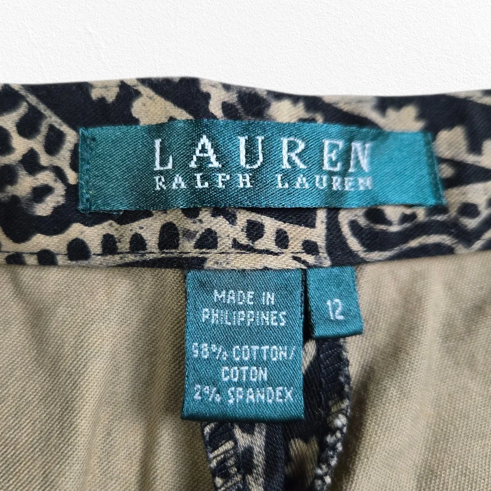 Y2K Lauren Ralph Lauren Black Beige Paisley Pants Size 12 Y2K Boho Trousers